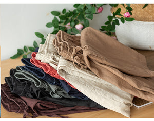 Quần baggy linen lưng thun dây rút ống rộng hai túi chéo - NU6865