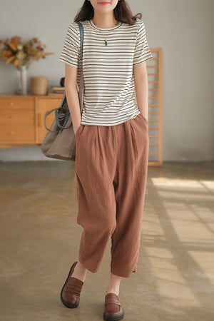 Quần baggy linen lưng thun một màu hai túi chéo - NU6929