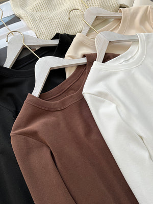 Áo T-shirt dài tay cổ tròn một màu - NU8173