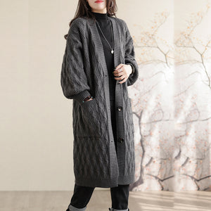 Áo khoác len trench coat dài tay kiểu bện thừng mắt cáo - NU7841