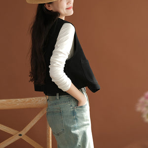 Áo khoác gile denim sát nách cổ V khuy lệch - NU8254