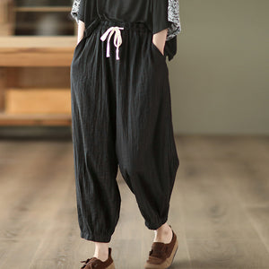 Quần baggy linen lưng thun dây rút hai túi chéo - NU7026