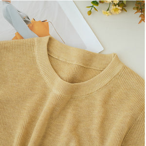 Áo T-shirt len dệp kim ngắn tay cổ tròn một màu - NU7622