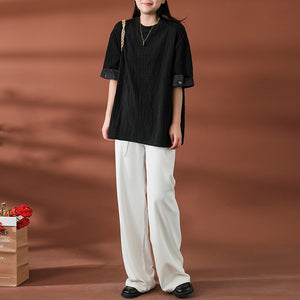 Áo T-shirt ngắn tay cổ tròn kiểu vặn thừng form rộng - NU8392