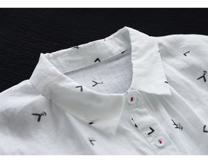 Áo sơ mi linen ngắn tay cổ đức in mỏ neo - NU7424