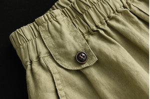 Quần baggy linen lưng thun kiểu đai đính khuy - NU7335