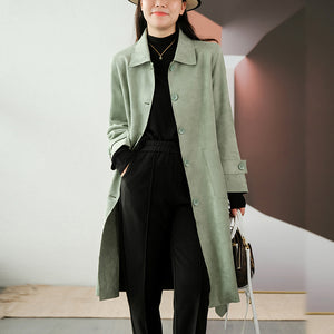 Áo khoác trench coat da lộn dài tay - NU7937