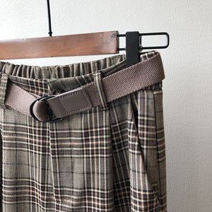 Quần baggy linen kẻ caro kèm thắt lưng - NU4593