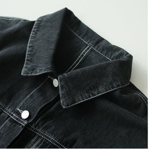 Áo khoác denim dài tay cổ đức hai túi chỉ nổi - NU7706
