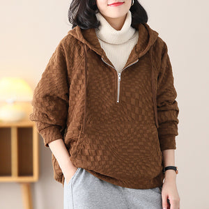 Áo hoodies len nhung đập caro dài tay chần lông - NU8087