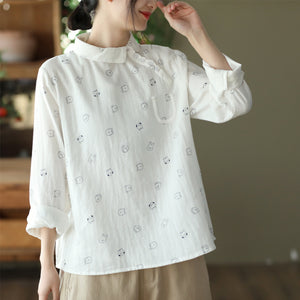 Áo sơ mi linen dài tay cổ pipi in hình ngộ nghĩnh - NU8257