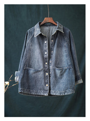 Áo khoác denim dài tay cổ đức hai túi ngang - NU3345 - kamaka.vn - thời trang nhật