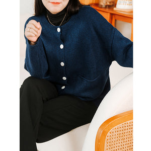 Áo khoác len cardigan dài tay cổ tròn hai túi vuông - NU7836