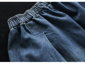 Quần sooc denim lưng thun xếp ly hai túi vuông - NU6936