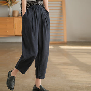 Quần baggy linen lưng thun một màu hai túi chéo - NU6929
