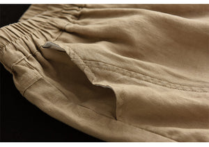 Quần baggy linen lưng thun ba túi thêu hoa lá - NU6815