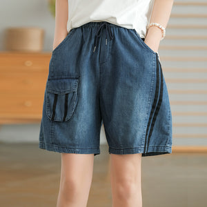 Quần sooc denim lưng thun dây rút hai sọc - NU7510