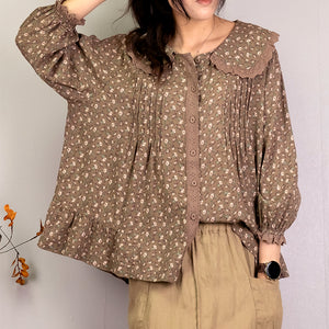 Áo sơ mi linen Morigirl dài tay in hoa liti  - NU8301