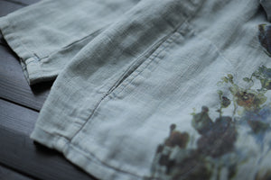 Áo khoác vest linen dài tay hai túi tròn in hoa lá - NU7873