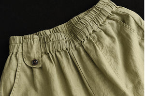 Quần baggy linen lưng thun kiểu đai đính khuy - NU7335