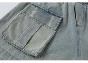 Quần sooc denim lưng thun một túi vuông kiểu sờn - NU7109