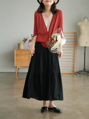Áo khoác len cardigan dệt kim ngắn tay cổ V hai lớp - NU6589