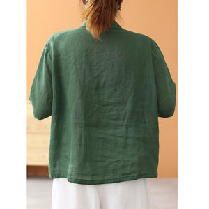 Áo sơ mi linen ngắn tay cổ đức hai túi vương có dây rút - NU7491