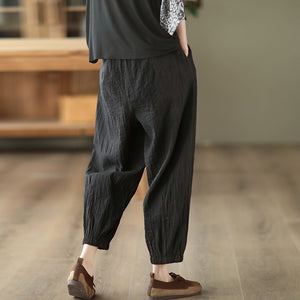 Quần baggy linen lưng thun dây rút hai túi chéo - NU7026