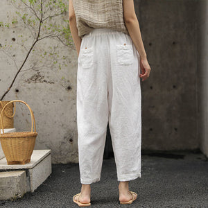 Quần baggy linen lưng thun dây rút một màu - NU8358
