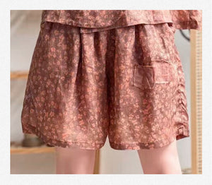 Bộ đồ gồm áo sơ mi ngắn tay khuy tàu và quần sooc in hoa liti - NU7210