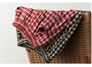 Quần baggy linen lưng thun kẻ sọc caro ống túm - NU7111