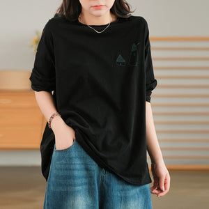 Áo T-shirt dài tay cổ tròn thêu ngôi nhà nhỏ - NU7961