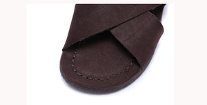Dép da retro may tay đế bệt giày - NU5243