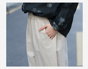 Quần baggy linen lưng thun ống rộng hai túi chéo - NU6743