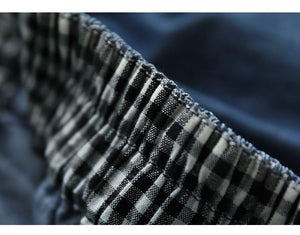 Quần baggy denim thêu hoa gấu thun đính ren - NU7626