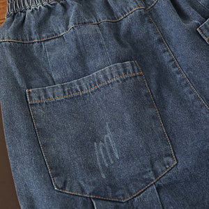 Quần baggy denim lưng thun xếp ly gấu túm - NU6685