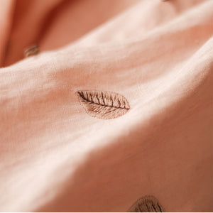 Áo sơ mi linen dài tay cổ đức thêu những chiếc lá - NU7483