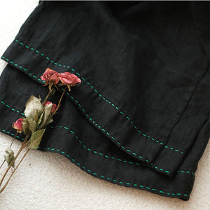 Quần baggy linen lưng thun ống rộng may chỉ nổi - NU7694