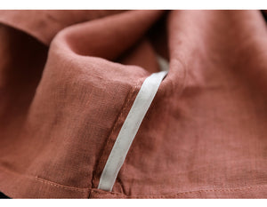 Áo sơ mi linen ngắn tay cổ đứng khuy tròn cài lệch - NU6918