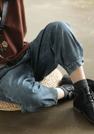 Quần baggy denim một màu lưng thun khuy gấu - NU3421 - kamaka.vn - thời trang nhật