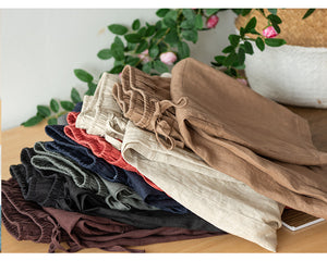 Quần baggy linen lưng thun dây rút ống rộng hai túi chéo - NU6865