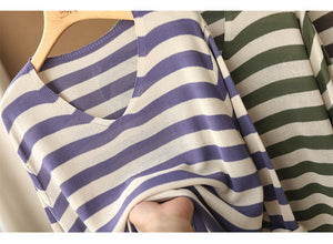 Áo T-shirt len dài tay cổ V kẻ sọc ngang - NU7677