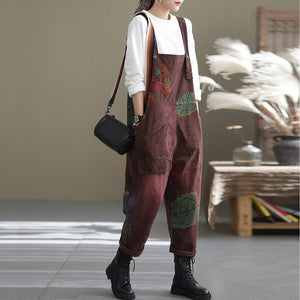 Quần baggy yếm retro in lá màu sắc - NU6625