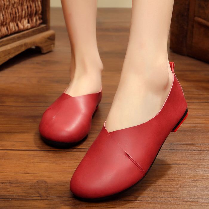 Giày da retro Morigirl đế bệt mũi tròn - NU4815