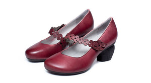 Giày da retro đế cao có quai đính hoa - OD0278