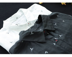Áo sơ mi linen ngắn tay cổ đức in mỏ neo - NU7424