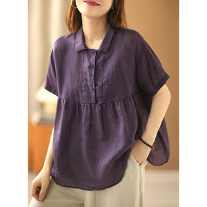 Áo sơ mi linen ngắn tay cổ pipi bốn khuy - NU7521