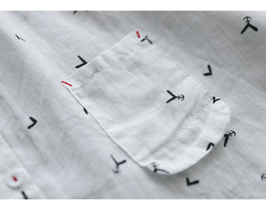 Áo sơ mi linen ngắn tay cổ đức in mỏ neo - NU7424