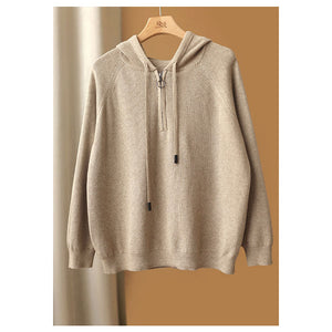Áo hoodies dệt kim dài tay một màu khóa kéo - NU7952