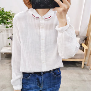 Áo sơ mi dài tay cổ pipi thêu ziczac - NU6652